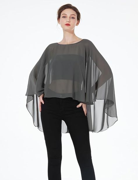 BEAUTELICATE Women Chiffon Capelet Wedding Bridal Cape Sheer Overlay Poncho Stole at Amazon Women’s Clothing store Cosplay Elf, Chiffon Capelet, Wedding Capelet, Bridal Cape, Sheer Overlay, Amazon Women, Wedding Bridal, Clothing Store, Dark Grey