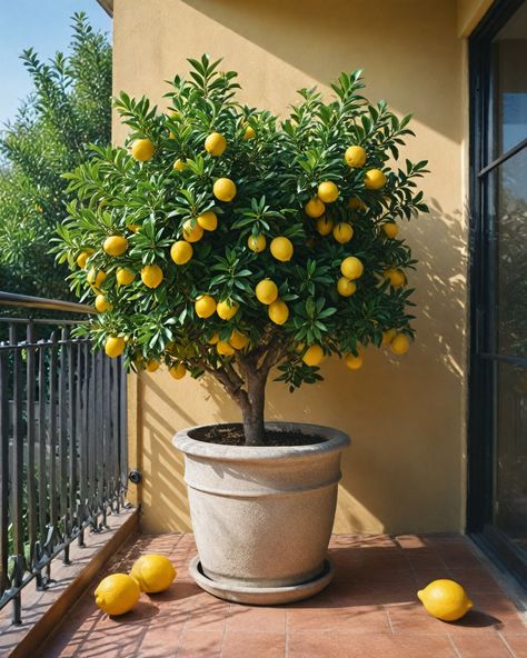 10 Best Trees For Balcony Lemon Tree Front Porch, 3 Pot Planter Ideas, Lemon Trees Aesthetic, Potted Lime Tree, Potted Citrus Trees, Lemon Trees Backyard, Trees For Balcony, Tall Potted Plants Outdoor, Tree On Balcony