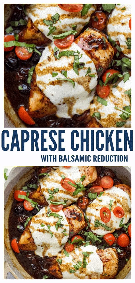 This juicy, baked chicken caprese is drizzled with balsamic reduction for a savory meal you'll love! Each bite is filled with fresh basil, melty mozzarella, and sweet roasted tomatoes for a mouthwatering chicken dinner you'll never regret making #chickendinner #chickenrecipes #bakedchicken #chickencaprese #caprese #easydinnerideas Baked Chicken Recipes Balsamic, Balsamic Baked Chicken With Mozzarella, Raspberry Balsamic Chicken, Chicken Caprese Bowl, Baked Chicken With Mozzarella Cheese, Chicken Caprese Pasta Bake, Caprese Salad Chicken, Chicken Balsamic Mozzarella Recipes, Ground Chicken Caprese