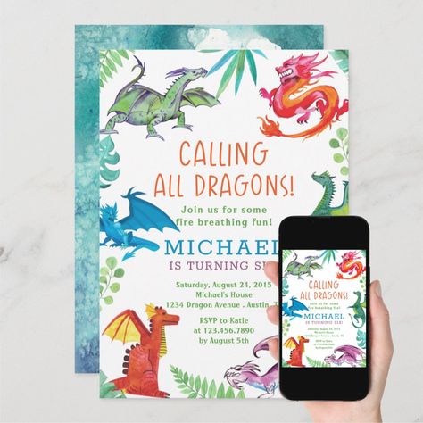 Dragons Birthday Party, Dragon Party Invitations, Dragon Birthday Party Invitations, Fire Birthday, Dragon Birthday Invitations, Dragon Themed Birthday Party, Dragon Birthday Parties, Dragon Birthday, Dragon Party