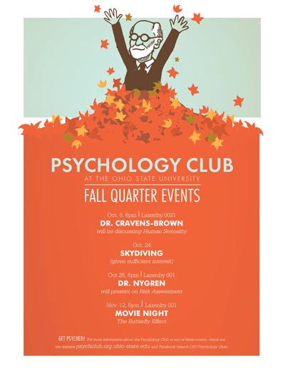 Psychology Club poster series. Designed by Laura Sanders Freudian Slip, Club Posters, College Club, Big Shoes, Club Poster, The Ohio State University, Swing Dance, Poster Series, Event Flyers