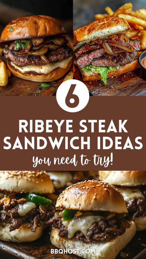 Turn your ribeye steak into a show-stopping sandwich with these easy recipes! From Philly cheesesteak sliders to a decadent sandwich with caramelized onions and oyster mushrooms, each recipe is packed with flavor. Save this pin for later! Click through for the full guide. Hot Steak Sandwiches, Open Face Steak Sandwich Recipes, Steak Onion Sandwich, Best Steak Sandwich Recipe, Steak Sandwich Ideas, Ribeye Steak Sandwich Recipes, Sandwich Steak Recipes, Beef Steak Recipes Easy, Ribeye Roast Recipes