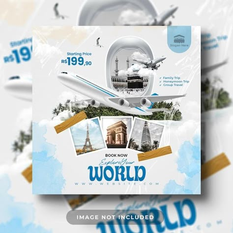 Travel and tour flyer social media post ... | Premium Psd #Freepik #psd #trip #vacation #travel #tourism Traveling Social Media Post, Trip Flyer Design, Travel Post Design, Travel Social Media Design, Tourism Flyer, Trip Poster, Tour Flyer, Free Flyer Design, Travel Advertising Design