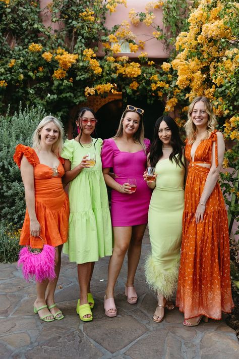 Neon Dress Outfit, Neon Party Dresses, Neon Pink Prom Dress, Festive Wedding Attire, Embroidered Floral Wedding Dress, Cocktail Dress Code, Outfit Ideas For Party, Formal Wedding Attire, Floral Wedding Gown