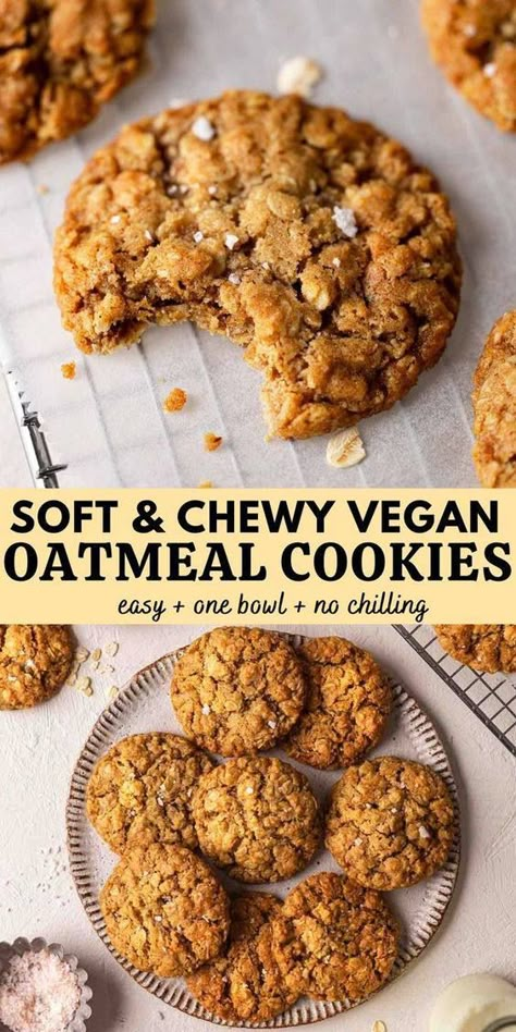 Easy Vegan Oatmeal, Healthy Vegan Cookies, Easy Vegan Cookies, Vegan Oatmeal Cookies, Oatmeal Cookies Easy, Vegan Sugar Cookies, Vegan Baking Recipes, Vegan Oatmeal, Easy Vegan Dessert