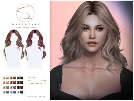 The Sims Resource - Wavy hairstyle 070424 Balyage Blonde, Sims 4 Curly Hair, Mod Hair, Sims Packs, Wavy Hairstyle, Blonde Wavy Hair, Pelo Sims, Free Sims 4, Free Sims