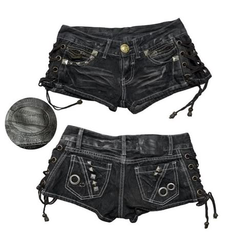 Low waisted gyaru studded shorts. Similar to d.i.a ❦... - Depop Skirt Y2k Outfits, Y2k Outfits Dresses, Studded Shorts, Alt Outfits, Girl Y2k, Skirt Y2k, Y2k Aesthetic Outfits, Outfits Y2k, 2000s Fashion Outfits