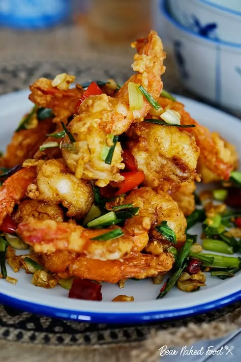 Chinese Salt & Pepper Prawns | Bear Naked Food Pepper Prawns, Thai Basil Pork, Basil Pork, Pad Krapow, Prawn Dishes, Prawn Recipes, Shrimp Recipes For Dinner, Thai Street Food, Shrimp Recipes Easy