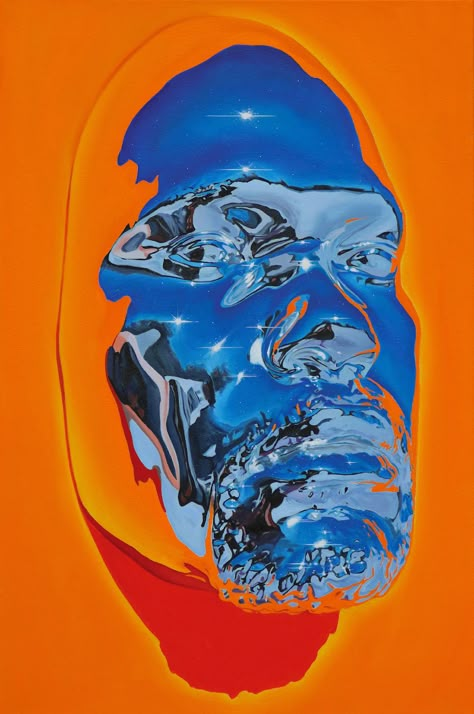 Chrome Face Masks and Hyperrealistic Oil Portraits by Kip Omolade, Contemporary ART #art, #drawing, #painting, #ideas, #aesthetic, #photography Oil Portraits, Pop Up Art, Colossal Art, Oil Portrait, Arte Inspo, Retro Futurism, Blue And Orange, Futurism, Art Show