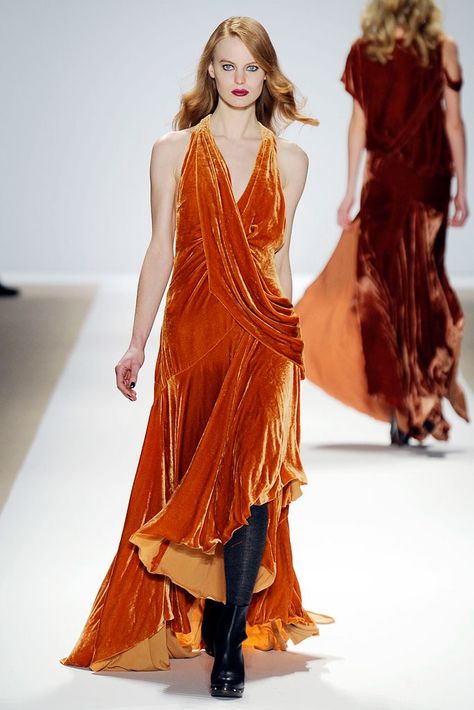 Nanette Lepore Fall 2010 Ready-to-Wear Collection Photos - Vogue Fashionable Hostess, Orange Velvet, Velvet Fashion, Nanette Lepore, Orange Dress, Beautiful Gowns, Kimonos, Velvet Dress, New York Fashion Week