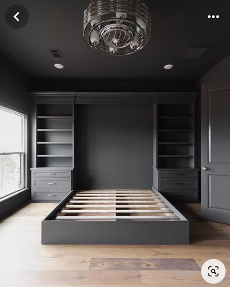 Bed With Shelves Around It, Built In Bed And Nightstands, Custom Wardrobe Built Ins Master Bedrooms, Platform Bed Built In, Cabinetry Around Bed, Platform Murphy Bed, Bedroom Built In Shelves Around Bed, Around Bed Shelving, Built Ins Master Bed