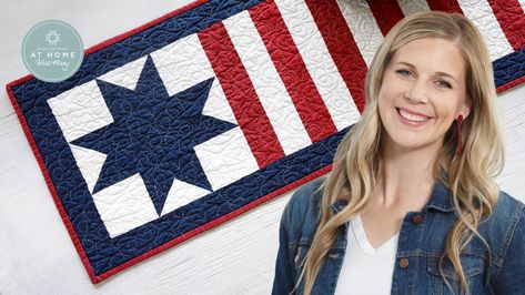 Make a "Stars and Stripes" Table Runner with Misty Doan on At Home wit Patriotic Sewing, Flag Quilts, Missouri Quilt Tutorials, Missouri Star Quilt Tutorials, Quilt Videos, Patriotic Table Runner, Quilted Placemat, Quilted Table Runners Christmas, Table Runner Tutorial