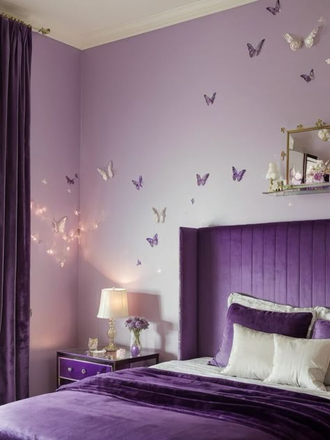 Purple Butterfly Bedroom, Purple Wall Bedroom, Light Purple Bedroom, Lilac Room, Lilac Bedroom, Purple Girls Bedroom, Lavender Bedroom, Purple Bedroom Decor, Butterfly Bedroom