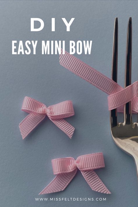 How to make a Easy Mini BOW on the fork How To Tie A Bow With Ribbon Using A Fork, Bow With Fork How To Make, Diy Mini Bows Ribbons, Make Small Bows With Ribbon, How To Tie A Small Bow Using A Fork, Tiny Bows With Fork, Fork Bows Tutorial How To Make, Making A Hair Bow With Ribbon, Tie A Small Bow With Ribbon