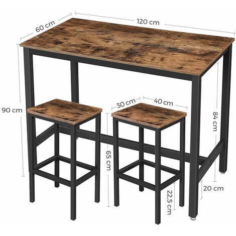 VASAGLE Lot Table et Chaises de Bar, Table Haute avec 2 Tabourets de Style Industriel, pour Cuisine, Salle à Manger, Salon, Marron rustique par SONGMICS LBT15X - Marron rustique Table And Stools, Steel Furniture Design, Farmhouse Bar, Bar Table And Stools, Bar Table Sets, Rustic Bar, Table Haute, Wood Bar Stools, High Table