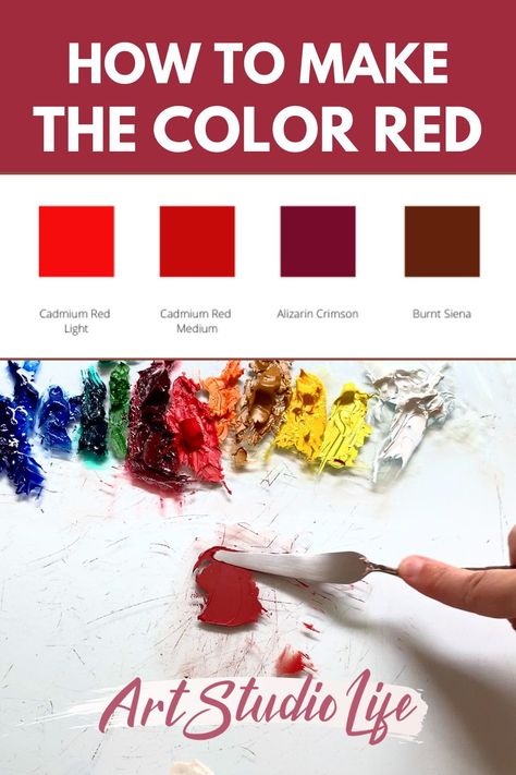 Learn all about what colors make red in this red color mixing guide (with color charts). Although you can buy a lot of different kinds of red colors, it is not the most cost effective… As you will not be able to find all the shades of red you will need from the shelves of an art store. So, it is important to learn how to mix different shades of red yourself when painting. Let’s get started shades of red - just click the image to go to the full tutorial! Color Mixing Guide, Mixing Paint Colors, Red Paint Colors, Birth Colors, How To Make Red, Shingle Colors, Red Can, Art Hacks, Color Mixing Chart