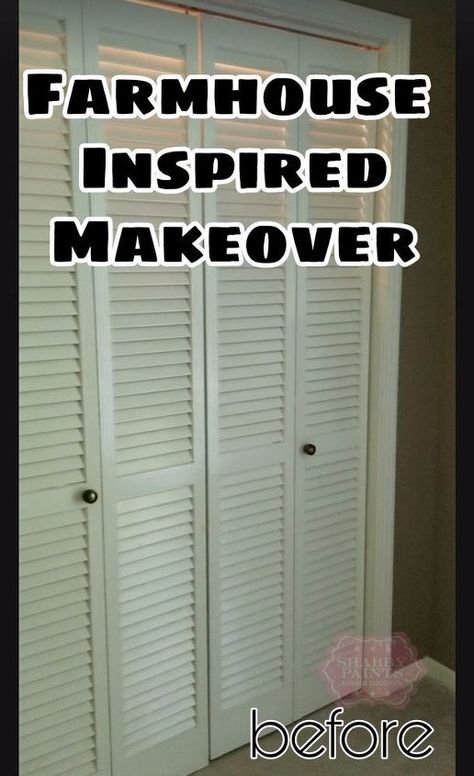 bye bye fold doors shiplap inspired closet door makeover Closet Door Makeover Diy, Louvered Bifold Doors, Old Closet Doors, Bifold Doors Makeover, Folding Closet Doors, Diy Closet Doors, Louvre Doors, Bedroom Closet Doors, Door Makeover Diy