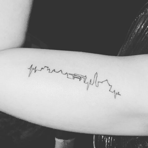 Civil Engineering Tattoo Ideas, Black Arrow Tattoo, Belfast Tattoo, Skyline Tattoo, Artsy Tattoos, Private Tattoos, Web Tattoo, Fine Line Tattoo, Intricate Tattoo