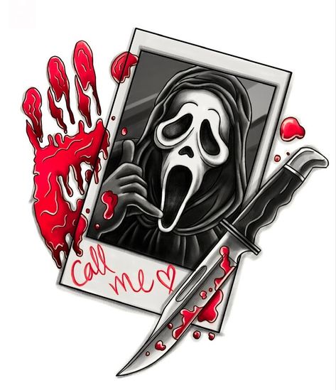 Scream Horror Movie, Art Scary, Horror Movie Tattoos, Image Halloween, Movie Tattoos, Tattoo Outline Drawing, Halloween Wallpaper Cute, Scary Wallpaper, Horror Movie Icons