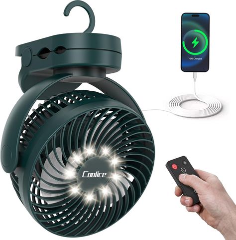 We have four of these fans because we absolutely love them. The charge easily lasts the entire length of our camping trips and it gives a great amount of light and breeze. The clip allows you to attach it anywhere and the remote makes it very convenient to turn on and off. (Paid Link) #campingfan #campinglight #emergencylight #rechargeablefan #rechargeablelight Tent Fan, Camping Fan, Rechargeable Fan, Green Electric, Rechargeable Light, Led Lantern, Camping Lanterns, Portable Fan, Outdoor Tent