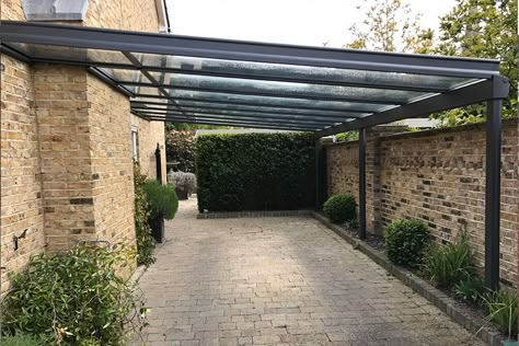 Side House Car Port Ideas, Car Pergola Ideas, Carport Extension From Garage, Car Garage Ideas Outdoor, Driveway Cover Car Ports, Carport Porch Ideas, Car Overhang, Pergola For Car Parking, Garage Design Outdoor