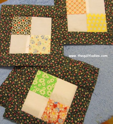 tutorial on how to make a 4-patch quilt block 4 Patch Quilt, Crazy Quilts Patterns, Four Patch, Lap Quilts, Lap Quilt, Sewing Table, Patch Quilt, Charm Pack, Love Charms