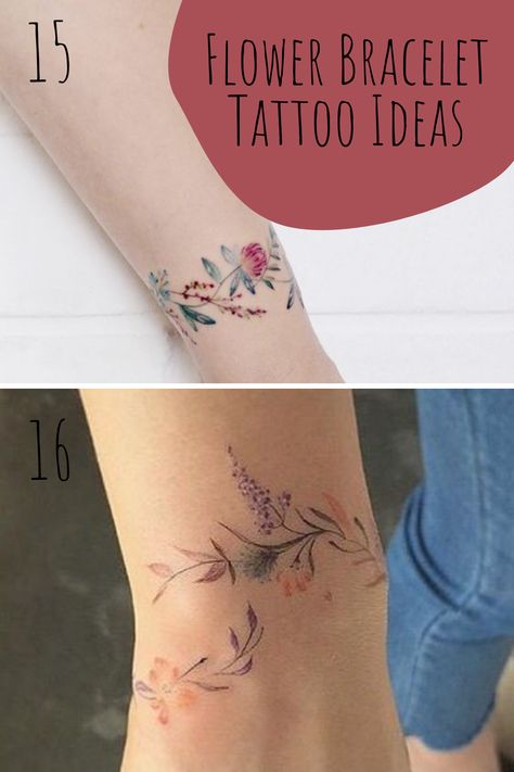 27 Flower Wrist Tattoo Ideas For Bracelet Tattoos - tattooglee Flower Tattoos For Women Wrist, Wrist Wrap Tattoos For Women Floral, Birth Flower Wrist Wrap Tattoo, Flower Wrist Wrap Tattoo, Hummingbird Bracelet Tattoo, Flower Armband Tattoo, Rap Around Tattoo Arm, Wrist Flower Tattoos For Women, Flowers Wrapped Around Arm Tattoo