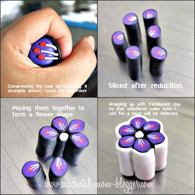 polymer clay purple flower cane tutorial - diy - do it yourself flower fimo step by step - pasta modeling Polymer Clay Kunst, Fimo Diy, Easy Polymer Clay, Polymer Clay Tutorials, Handmade Tutorial, Diy Polymer Clay, Polymer Clay Cane Tutorial, Clay Cane, Polymer Clay Jewelry Tutorials