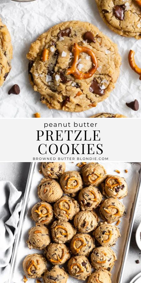 Peanut Butter Pretzel Cookies, Pretzel Cookies, Crunchy Peanut Butter, Cookies Healthy, Peanut Butter Pretzel, Browned Butter, Oreo Dessert, Delicious Cookie Recipes, S'mores