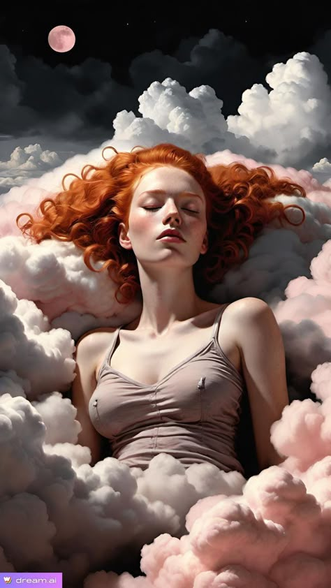 Red Head Painting, Redhead Painting, Ginger Woman, Redhead Art, Anime Red Hair, Illustration Woman, Lighthouse Pictures, Woman Hair, Cloudy Sky