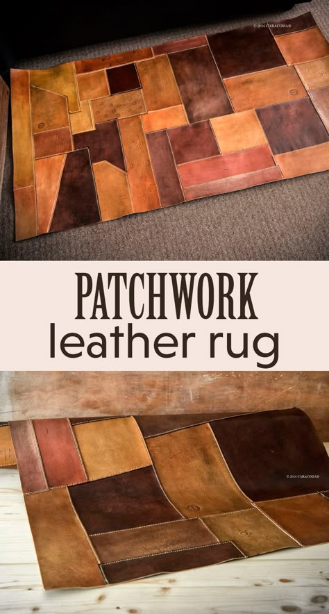 How to make and sew a patchwork leather rug. Leather Rugs, Leather Goodies, Leather Scrap, Diy Leather Projects, Leather Craft Projects, Upcycled Leather, Leather Diy Crafts, Leather Crafting, Leather Scraps