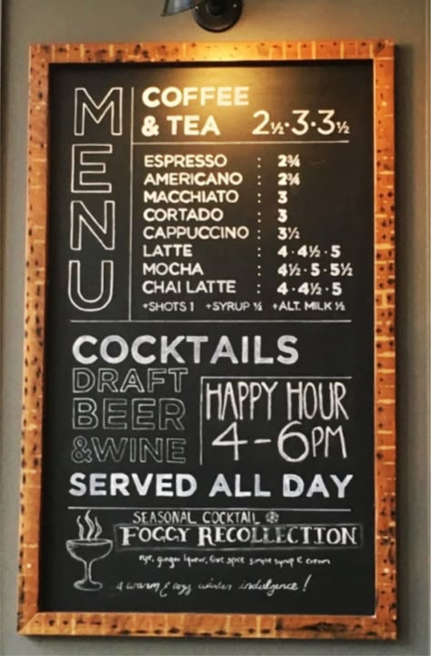 Food Menu Chalkboard, Menu Blackboard Design, Chalk Art Menu Board, Cafe Menu Blackboard, Bistro Chalkboard Ideas, Chalkboard Art Menu Boards, Blackboard Sign Ideas, Chalkboard Drink Menu Board, Blackboard Menu Ideas