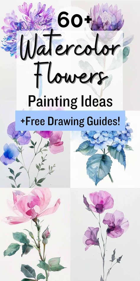 Blooming creativity! Learn to paint beautiful watercolor flowers with easy tips and FREE printable templates. Perfect for beginners & seasoned artists alike. #watercolor #flowerpainting #tutorial #templates #DIYart #floralart #watercolortutorial #beginnerart #artinspiration Free Watercolor Flowers Printable, Watercolor Bouquet Tutorial, Watercolor For Beginners Ideas, Loose Watercolor Flowers Watercolour, Pen And Watercolor Flowers, How To Watercolor Flowers, Water Painting Flowers, Basic Watercolor Painting For Beginners, How To Paint Watercolor Flowers