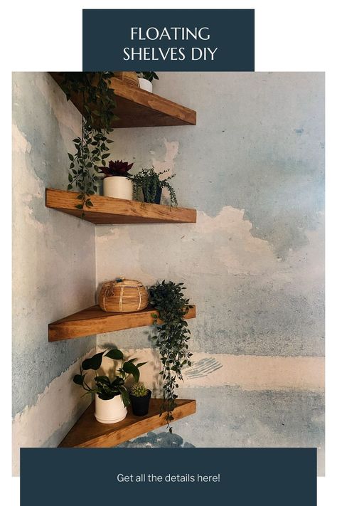 Corner Shelf Decor, Floating Shelf Plans, Angela Rose Home, Corner Plant Shelf, Diy Corner Shelf, Corner Shelf Ideas, Angela Rose, Bathroom Corner Shelf, Floating Corner Shelves