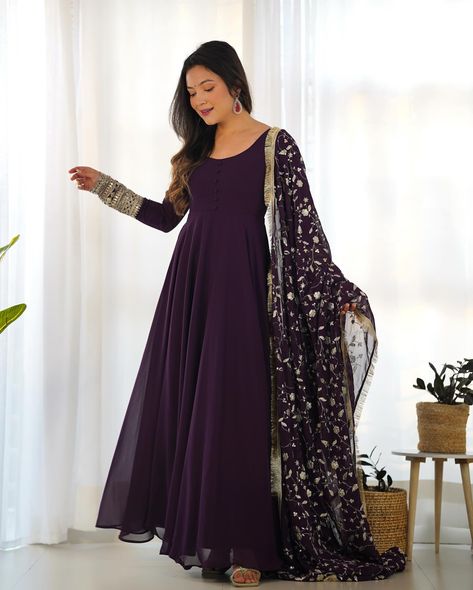 Comment “Link” To Get Details In DM 💜 Wine Pure Soft Fox Georgette Anarkali Suit Set With Huge Flair, Dupatta & Pant Search “KB 241” On Our Website To Shop 👗 Hurry, Book Fast To Make This Festival Season Unforgettable ✨ Shop Now From www.BahuPalace.com Link In Bio DM/WhatsApp Us At +91 9409911700 💖 Take Screenshot & Send Us To WhatsApp For More Details! Which One You Want To Buy/Inquiry? 🙈 100% Quality Assured Premium Product With Pocket Friendly Price | Free Express Shipping | Cash On D... Georgette Anarkali Dress, Ready To Wear Gown, Purple Anarkali, Georgette Anarkali Suits, Patiyala Dress, Georgette Anarkali, Dress With Embroidery, Designer Anarkali, Indian Wedding Wear