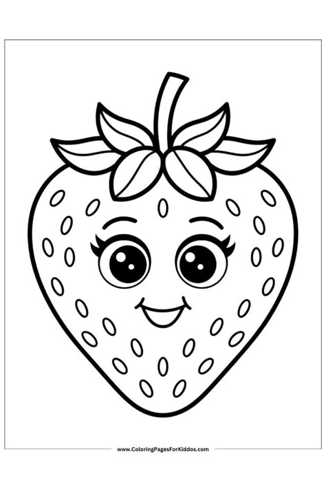 A cute strawberry with big eyes and a happy smile. Simple Printable Coloring Pages, Kids Coloring Sheets Free Printables, Free Easy Coloring Pages, Colouring Activity For Kids, Coloring Worksheets For Preschoolers, Free Kids Coloring Pages Printables, Simple Colouring Pages For Kids, Coloring Pages For Toddlers Printables, Activity Sheets For Kids Free Printables