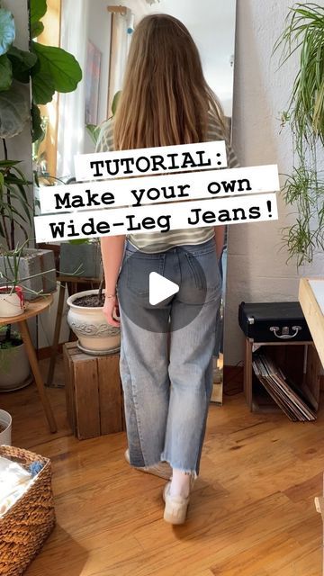 Emily Mechling on Instagram: "You asked for it! The Wide-Leg Jean Tutorial is here!   This is a fun and simple way to make use of your old jeans that would otherwise sit in your closet unworn and forgotten!   Materials Required: - skinny or straight leg jeans - fabrics (for the side panels) - fabric scissors - pins - chalk or fabric marker - sewing machine - *serger (this is optional! If you don’t have one, you can use an overlocking stitch on your machine to finish the raw edges)   I hope this was helpful and inspires you to make your own! 👖 🪡" Upcycled Jeans Diy, Add Side Panel To Jeans, Ways To Upcycle Jeans, Diy Sewing Clothes Upcycling Old Jeans, How To Make Jeans Wider, Wide Leg Pants Diy, Applique Jeans Diy, Adding Length To Jeans, How To Upsize Jeans