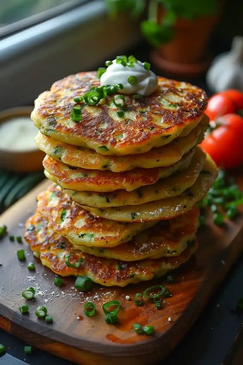 Discover the joy of making Savory Zucchini Pancakes with this simple recipe. It combines fresh zucchini, aromatic herbs, and cheesy goodness for a deliciously healthy meal. Ideal for breakfast, lunch, or a light dinner. Dive into healthy eating with this low-carb delight! Zucchini For Breakfast, Healthy Sunday Breakfast, Tuesday Meals, Zucchini Pancakes Recipe, Savoury Pancake Recipe, Zucchini Breakfast, Zucchini Cheese, Pancakes For Dinner, Vegetable Pancakes