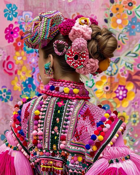 More bright colors, woven with beads for your Sunday night feed. 🎨💥🌺 Wearable Art Clothing, Festival Inspiration, Handmade Flowers Paper, Coachella Festival, Jaco, Traditional Fashion, Sunday Night, Trench Coats Women, Art Clothes