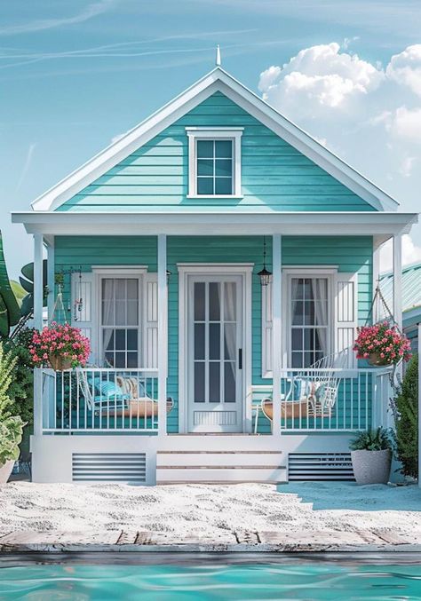 Beach House Elevations | Beach House Exterior Photos Beach Shack Exterior, Raised Beach House, Beach House Exterior Colors, Paint Ideas For Home, Retirement Cottage, Surf Shacks, Beach Cottage Exterior, Beach Houses Architecture, Turquoise Cottage