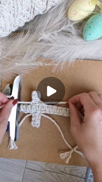 Macrame Decor By Katerina on Instagram: "Macrame cross tutorial available on my YouTube channel" Diy Macrame Cross, Macrame Cross Tutorial, Cross Macrame, Macrame Cross, Diy Crafts Keychain, Rope Cross, How To Macrame, Makramee Diy, Macrame Christmas