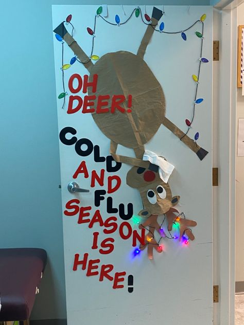 Medical Office Christmas Decorations, School Nurse Door Decoration, Nurse Door Decorations, School Nurse Decorations, School Nurse Door, Nurse Office Decor, Diy Christmas Door Decorations, Christmas Bulletin Boards, School Nurse Office