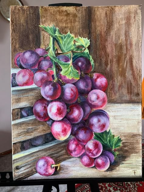 Grape Painting, Fruit Art Drawings, Botanical Flowers Print, Fruits Drawing, Wine Painting, Colored Pencil Artwork, Flower Art Drawing, Landscape Art Painting, Fruit Painting