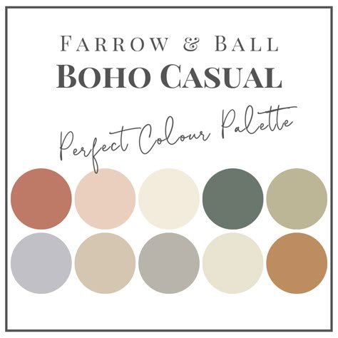 Popular Colour Palettes, Scandi Boho Color Palette, Colour Palette Farrow And Ball, Country House Colour Palette, Boho Farmhouse Color Palette, Farrow And Ball Paint Colour Palettes, Kitchen Pallet Ideas Colour Palettes, Farrow And Ball Colour Palette, Farrow And Ball Colour Schemes