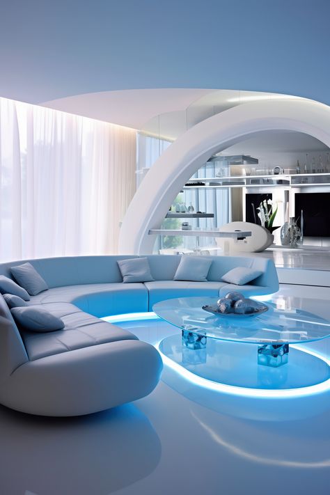 Take a tour through the future with this exquisite Futuristic Living Room. Luxurious and high-tech, it's a perfect blend of style and sophistication. Futuristic Living Room, Futuristic Apartment, Futuristic Room, Futuristic Bedroom, Futuristic Interior Design, Futuristic House, Futuristic Home, Futuristic Interior, Home Decor Ideas Living Room