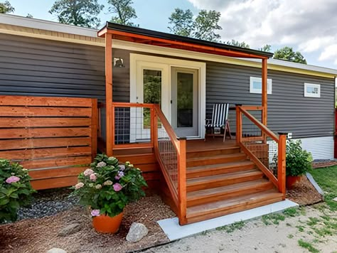 Add On Front Porch Small Houses, Front Porch Plans For Mobile Homes, Small Front Porch Building Ideas, Small Front Porch Ideas For Mobile Homes, Double Wide Side Porch Ideas, Building A Small Front Porch, Small Porches For Mobile Homes, Mobile Home Front Deck Ideas, Mobile Home Lean To Porch