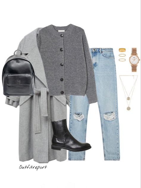 H&m Cardigan Outfit, Charcoal Grey Cardigan Outfit, Light Wash Jeans Outfit Winter Casual, Grey Cardigan Outfit Fall, Outfits Con Cardigan Gris, Light Grey Cardigan Outfit, Grey Shacket Outfit, Grey Cardigan Outfit Casual, Light Grey Coat Outfit