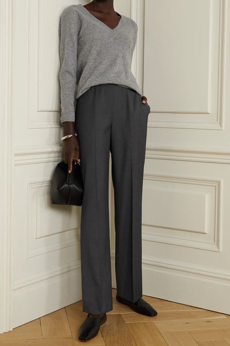 Gray Wide Leg Pants Outfit, Gray Pants Outfit, Grey Trousers Women, Grey Dress Pants Outfit, Dress Pants Outfit, Gray Wide Leg Pants, Wide Pants Outfit, Grey Pants Outfit, Slacks Outfit