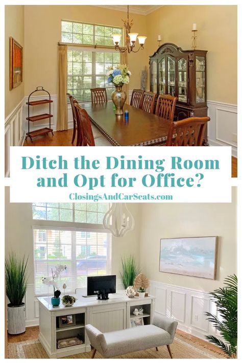 Dining Room Conversion Ideas Office, Dining Room Into Home Office, Converting A Dining Room Into An Office, Converted Dining Room Ideas Home Office, How To Close Off An Open Dining Room, Open Room Office Ideas, Dining Room To Home Office Conversion, Dining Room Office Ideas, Dining Room As Office