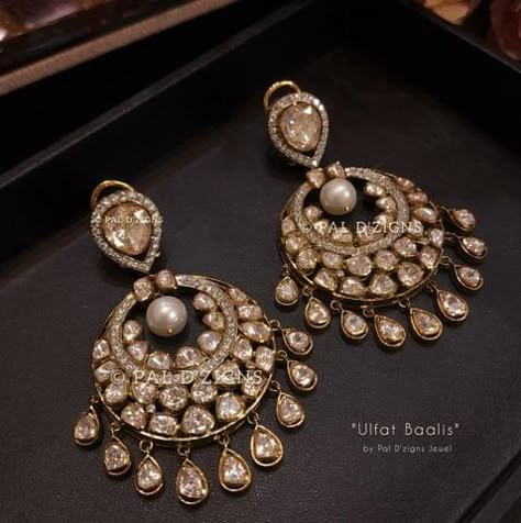 Ulfat Baalis Moissanite Polki Chaandbaali Chand Baali Earrings, Kundan Polki Earrings, Chaandbaali Earrings, Chand Bali Earrings, Chand Bali, Affordable Engagement Rings, Bridal Jewels, Bali Earrings, Bridal Jewelry Vintage